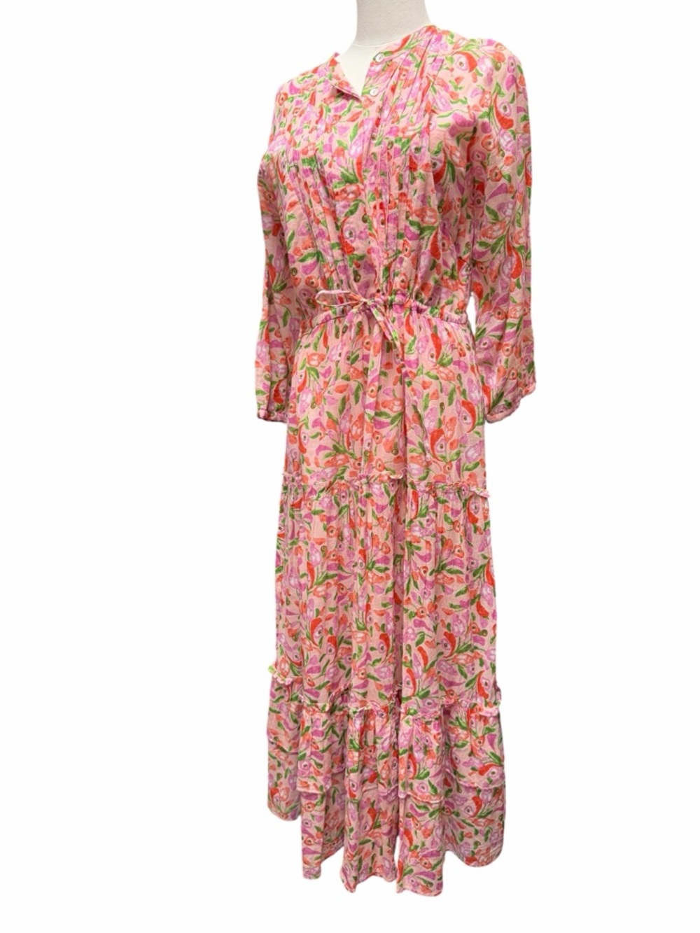 B-10 Banjanan Bazaar Organic Cotton Maxi Dress in Mini Bloom Rose